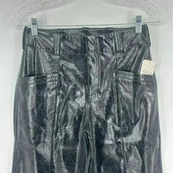 NWT Free People Star Crossed Lovers Patent Leather Straight Pants Black Sz 0 - Picture 3 of 16